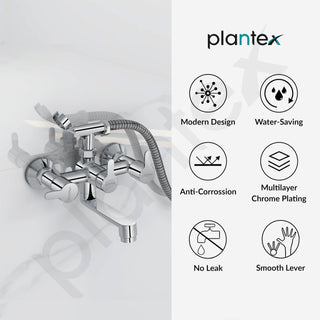 Plantex Telephonic Brass Wall Mixer for Bathroom 2 in 1/Spout Mixer Tap/Hand Shower/Mixer Tap for Bathroom with 7-Year Manufacturer's Warranty-(Flo-817 Chrome)
