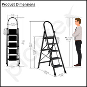 Plantex Steel Ladder for Home/Strong Foldable Wide 5 Step Ladder/Anti-Skid 5 Step Ladder - (Apex - Black)