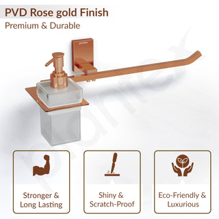 Plantex 304 Grade Stainless Steel Liquid Soap Dispenser with Napkin Ring/Shampoo Dispenser/Towel Ring for Bathroom/Bathroom Accessories - Pack of 1 (Crystal, PVD Rose Gold)