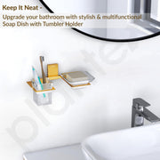 Plantex 304 Grade Stainless Steel Glass Soap Dish with Tumbler Holder/Soap Stand/Toothbrush Holder/Bathroom Accessories - Crystal (PVD Gold)