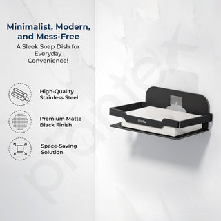 Plantex Self Adhesive Soap Dish for Bathroom/Stainless Steel Soap Holder for Washbasin/Soap Stand for Bathroom Without Drill/Bathroom Accessories - Pack of 3 (Black)