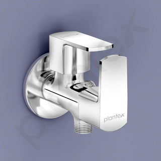 Plantex 2 in 1 Angle Valve with Brass Spindle/Angle Cocke for Bathroom/2 Way Angle Valve Wall Flange and Teflon Tape - Pack of 1 (Saga, Chrome)