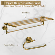 Plantex 304 Grade Stainless Steel Bathroom Accessories Set of 5 - Towel Stand/Napkin Ring/Soap Dish/Toothbrush Stand/Robe Hooks - Niko (Brass Antique)