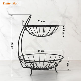 Plantex Heavy Steel 2-Tier Fruit & Vegetable Basket For Dining Table/Kitchen - Countertop (Black), 9 Liter , 23 x 32 x 28 Centimeters