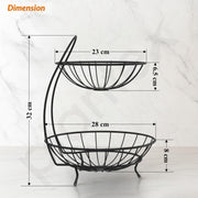 Plantex Heavy Steel 2-Tier Fruit & Vegetable Basket For Dining Table/Kitchen - Countertop (Black), 9 Liter , 23 x 32 x 28 Centimeters