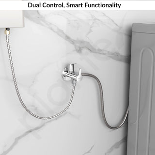 Plantex Angle Valve 2 in 1/Two Way Angle Cock Tap with Wall Flange & Teflon Tape/Angle Valve for Bathroom-(Chrome)