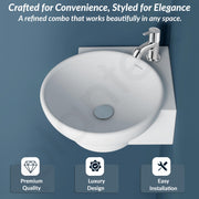 Plantex Ceramic Basin with Stainless Steel Pillar Cock/Wall Hung Basin/Deck Mount Tap/Corner Basin for Bathroom -  (Lily- Combo)