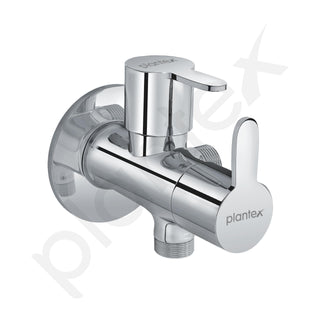 Plantex FLO-808 Pure Brass 2-Way Angle Valve/Angle Cocke for Bathroom With Brass Wall Flange & Teflon Tape (Mirror-Chrome Finish)