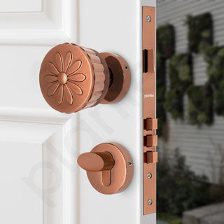 Plantex Heavy Duty Door Lock/Main Door Mortise Lock Handle/Handle Set for Home/Office/Door Accessories (Rose Gold)