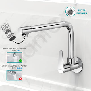 Plantex Pure Brass Sink Tap for Kitchen with Wall Flange & Teflon Tape/Wall Mount Kitchen Sink Faucet (DOL-4301, Chrome)