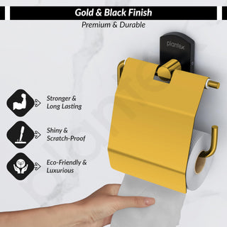 Plantex 304 Stainless Stee Toilet Paper Holder for Bathroom/Tissue Roll Holder for Washroom/Toilet Roll Holder for Bathroom Accessories - Parv (Gold & Black)
