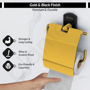 Plantex 304 Stainless Stee Toilet Paper Holder for Bathroom/Tissue Roll Holder for Washroom/Toilet Roll Holder for Bathroom Accessories - Parv (Gold & Black)