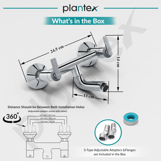 Plantex Pure Brass Bal-516 Non Telephonic Wall Mixer with Water Saving Aerator/Mixer Tap for Bathroom with Brass Wall Flange and Teflon Tape-7 Year Warranty(Mirror Chrome)
