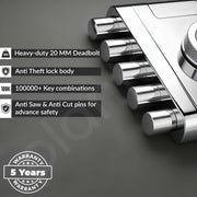Plantex Main Door Deadbolt Lock Five Bullets/Stainless Steel Penta bolt/Door Lock Set with 4 Pin Cylindrical Keys with 5 Years of Warranty (Matt)