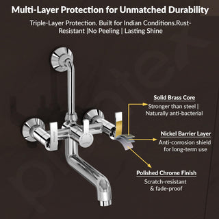 Plantex Wall Mixer for Bathroom 2 in 1 with L-Bend Provision for Overhead Shower/Pure Brass Mixer Tap for Bathroom with Water Saving Nozzle Tap- Pack of 1 (Col-1018-Chrome)