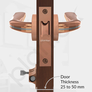 Plantex Heavy Duty Door Lock – Bathroom Door Lock/Mortise Keyless Handle Set for Home/Bathroom/Store Room/Balcony/Office with Baby Latch – (7077 – Satin Black & PVD Choco)