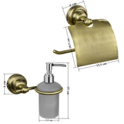 Plantex 304 Grade Stainless Steel Washroom Set of 2 - Toilet Paper Holder/Stand/Liquid Soap Dispenser - Skyllo (Brass Antique)