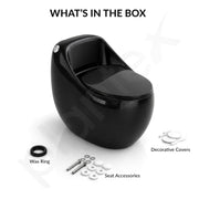 Plantex Imported Western Commode/Rimless Siphonic Vaccum Flush/One Piece Floor Mounted Commode with Soft Close Toilet Seat Cover - S Trap Outlet ( Black )
