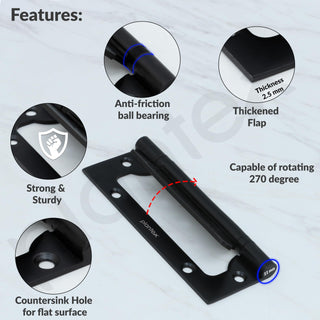 Plantex Butterfly Hinges for Door/Stainless Steel Door Hinges/Non-Mortise Hinges/5 Inch x 14 Gauge Hinges/2.5 mm Hinges for Home/Office/Hotel - Pack of 1 (Black)