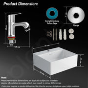 Plantex Ceramic Basin with Stainless Steel Pillar Cock/Wall Hung Basin/Deck Mount Tap/Basin for Bathroom - (Cuba - Combo)