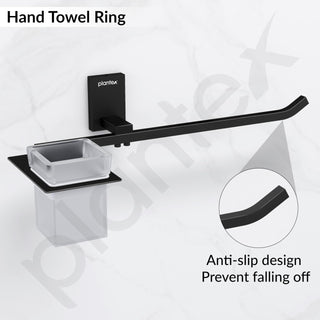 Plantex 304 Grade Stainless Steel Glass Tumbler Holder with Napkin Ring/Toothbrush Holder/Towel Holder for Bathroom/Bathroom Accessories - Pack of 1 (Crystal, Black)
