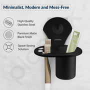 Plantex Royal Self Adhesive Stainless Steel Tooth Brush Holder/Tumbler Holder/Bathroom Accessories (Black, Powder Coated)