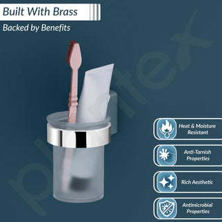 Plantex Rich Brass Bathroom Accessories - Unique Tooth Brush Holder/Tumbler Holder/Toothpaste Holder(Chrome)