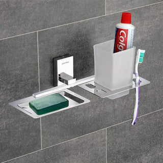 Plantex Iris 304 Grade Stainless Steel 2in1 Soap Holder with Tumbler Holder/Bathroom Accessories