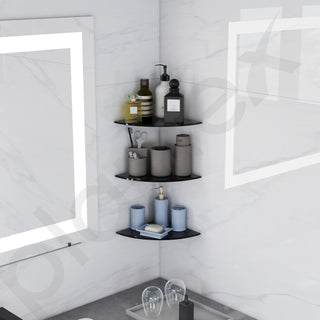 Plantex Glass Corner Shelf for Bathroom/Living Room/Kitchen Corner Shelf, Wall Mount/Glass Shelf for Bathroom Wall (9x9 Inches, Black, Pack of 3)