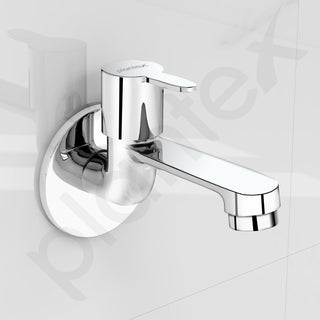 Plantex Long Body Bib Cock for Bathroom with Water Saving Aerator/Wall Mount Bib Tap with Wall Flange and Teflon Tape for Bathroom-7 Year Warranty (FLO-802-Chrome)