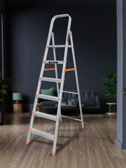 Plantex Legend 6 Step Aluminium Ladder for Home/Wide Anti-Skid Steps/Capacity Upto 150 kg/5 Year Manufacturer Warranty (Orange-Silver)