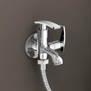 Plantex Two Way Tap for Washing Machine with Water Saving Aerator/2 in 1 Bibcock Water Tap for Bathroom with Brass Spindle and Wall Flange/Bathroom Tap-(SMR-1265-Chrome)