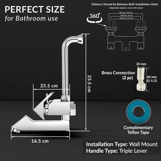Plantex Brass Wall Mixer for Bathroom with L-Bend Connector for Overhead Shower/Mixer Tap/Wall Mixer for Bathroom 2 in 1 with 7-Year Manufacturer's Warranty- (Pri-318-Chrome)