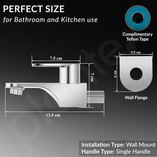 Plantex Pure Brass Bib Cock for Bathroom with Water-Saving Aerator/Wall Mount Bib Tap with Wall Flange & Teflon Tape/Tap for Bathroom (ORN-201-Chrome Finish)