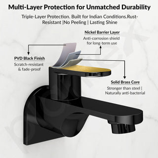 Plantex Pure Brass ORN-201 Bib Cock Water Tap with Brass Wall Flange & Teflon Tape/Bib Tap with Water Saving Aerator-7 Year Warranty (PVD Black)