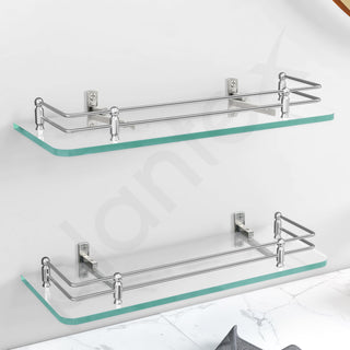 Plantex Transparent Bathroom Glass Shelf/Glass Shelf for Living Room/Kitchen/Multipurpose Wall Storage Bathroom Organiser-(Polished, 12x6 Inches, Pack of 2)