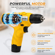 Plantex Cordless Drill Machine 12V/3/8 Inch 10mm Chuck/Brushed 550 Motor/0-600 RPM/10-15Nm Torque/Cordless Power Drill with Battery & Charger for Home DIY – Yellow (APS-ML-D015)