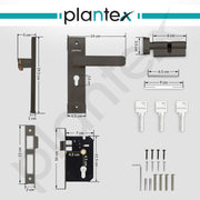 Plantex Heavy-Duty Main Door Mortise Lock Handle Set with 3 Keys, Brass Lock Body & Cylinder (8125 - Grey & PVD Choco)