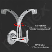 Plantex Pure Brass Kitchen Taps for Home Sink/Tap for Kitchen Basin with 360Ãƒâ€šÃ‚Â° Swivel Spout and Water Saving Aerator/Water Tap with Brass Wall Flange-7 Year Warranty (AQ-1410- Chrome)