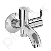Plantex Pure Brass 2 in 1 Tap for Washing Machine with Water Saving Nozzle for Kitchen Tap/2-Way Bib Cock with Brass Wall Flange & Teflon Tape -7 Year Warranty (AQ-1407-Chrome)