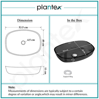 Plantex Matt Basin For Bathroom/Glass Tabletop Wash Basin/Luxury Countertop Basin For Home/Office (21 X 16 X 4 Inch - Black)