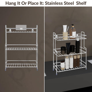 Plantex Self Adhesive Stainless Steel Bathroom Shelf/Multipurpose Organizer/Kitchen Rack and Shelf/Bathroom Stand (Chrome-Silver)