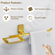 Plantex 304 Grade Stainless Steel Soap Dish with Napkin Ring/Soap Stand/Soap Holder/Napkin Holder/Towel Hanger for Bathroom/Bathroom Accessories - Pack of 1 (Crystal, PVD Gold)