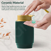 Plantex Ceramic Soap Dispenser for Washbasin/Soap Dispenser for Bathroom ABS Pump Head - Green & Gold (Pack of 1)
