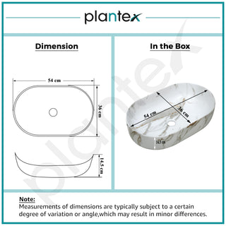 Plantex Ceramic Wash Basin/Oval Tabletop Basin for Bathroom/Washbasin Sink for Home/Office (Glossy White - 21 x 14 x 6 Inch)