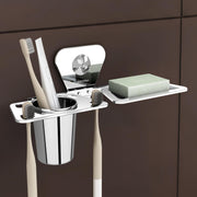 Plantex Stainless Steel 2in1 Soap Holder with Tumbler Holder/Bathroom Accessories - (Chrome)