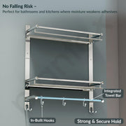 Plantex Stainless Steel Bathroom Organizer/Multipurpose 3 Tier Bathroom Shelf with Towel Hanger and Hooks/Shelf for Washroom