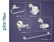 Plantex Stainless Steel 304 Grade Bathroom Accessories Set / Bathroom Hanger for Towel / Towel Bar / Napkin Ring / Tumbler Holder / Soap Dish / Robe Hook (Niko - Pack of 10)