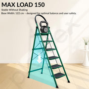 Plantex Hercules Pro 6-Step Foldable Ladder for Home with 150 kg Load Capacity/Heavy-Duty GI Steel Ladder/Anti-Slip Wide Step/Strong, Stable & Multi-Purpose (Green)