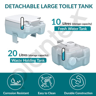 Plantex High Density Polyethylene (HDPE) Portable Toilet for Indoor and Outdoor Camping with Bidet Jet Spray/Piston Pump/for Adult/Elderly/Travel Friendly with 10 Liters Water Tank - Pack of 1 (Grey)